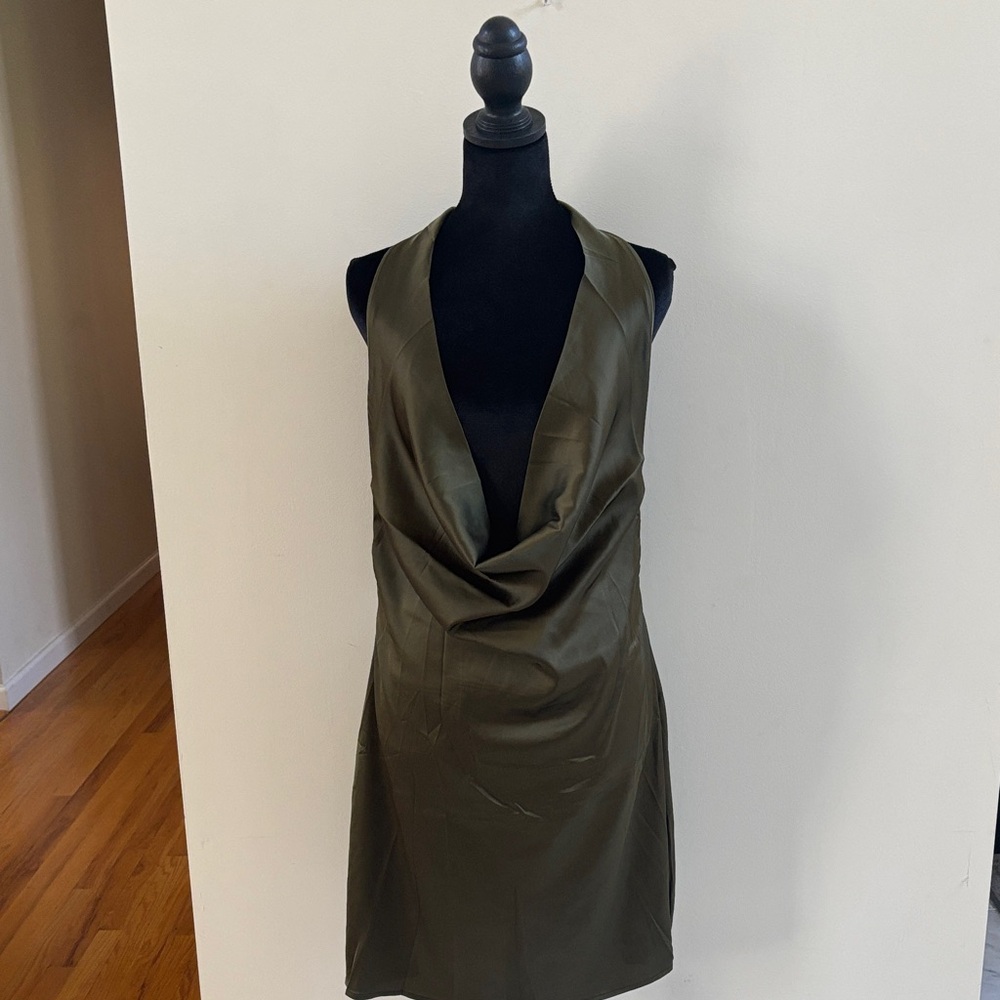 Olive Green Draped Halter Dress
